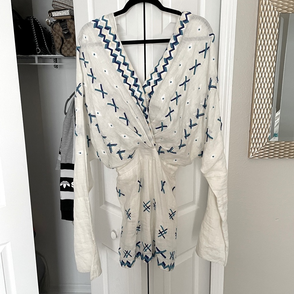Mochi long sleeve linen romper shorts